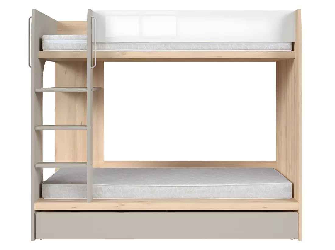 Lit superposé 80x180 sommier et tiroir inclus Stella Bois Gris et Blanc