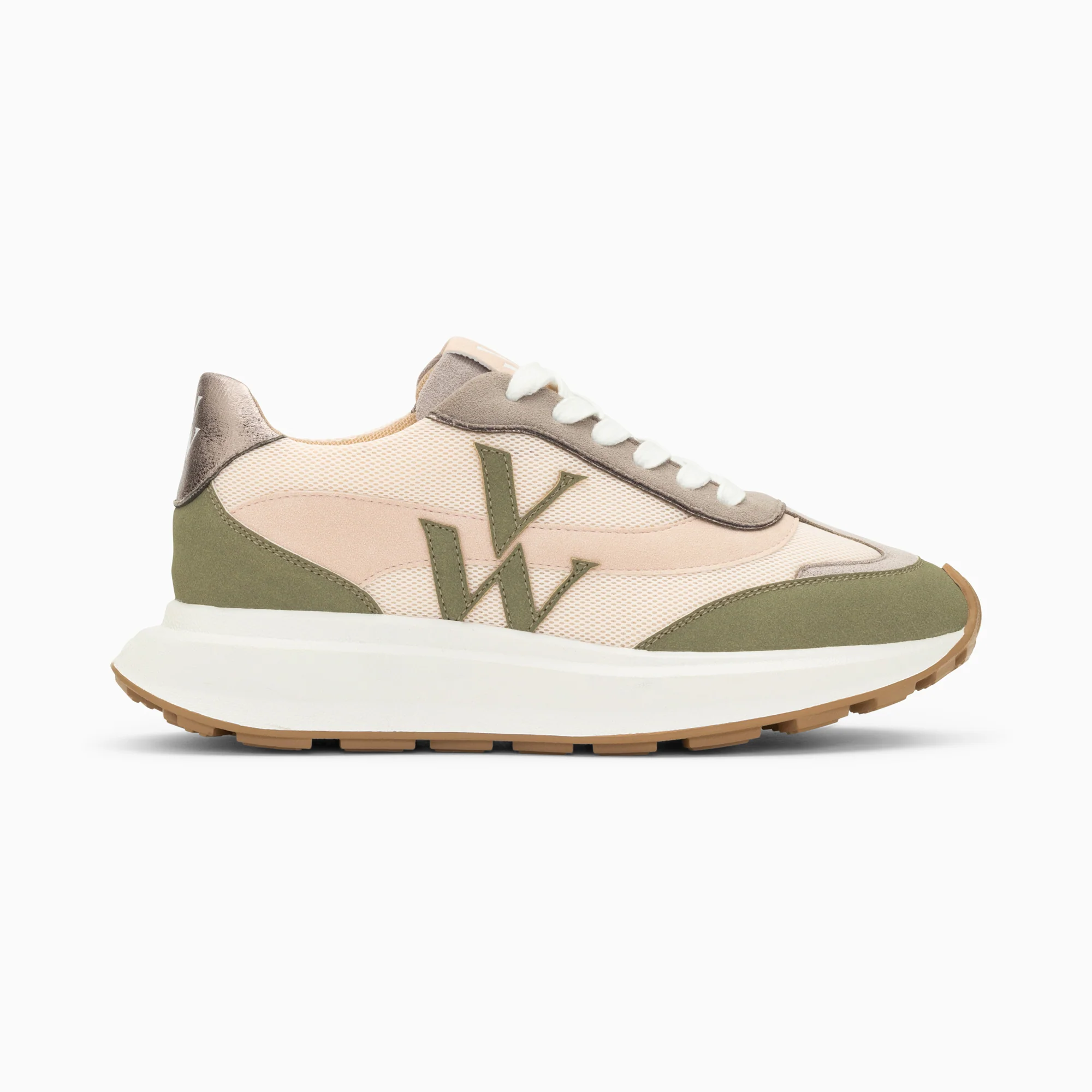 Sneakers-Baskets monogramme Lana kaki et rose à semelle oversize