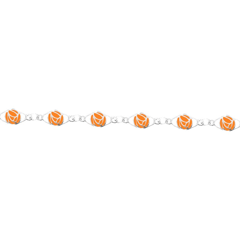 Bracelet fleur en argent rhodié avec émail orange