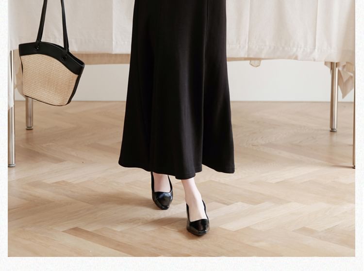 Cocaliso - Mock Two-Piece Long-Sleeve Collar Two Tone Midi A-Line Dress