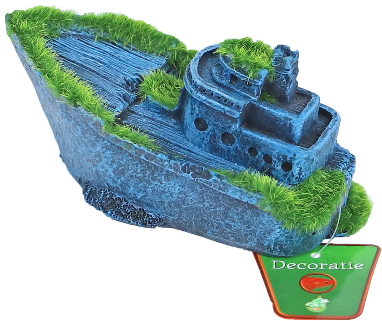 Gebr. De Boon Ornament Polyresin Gezonken Half schip met Mos