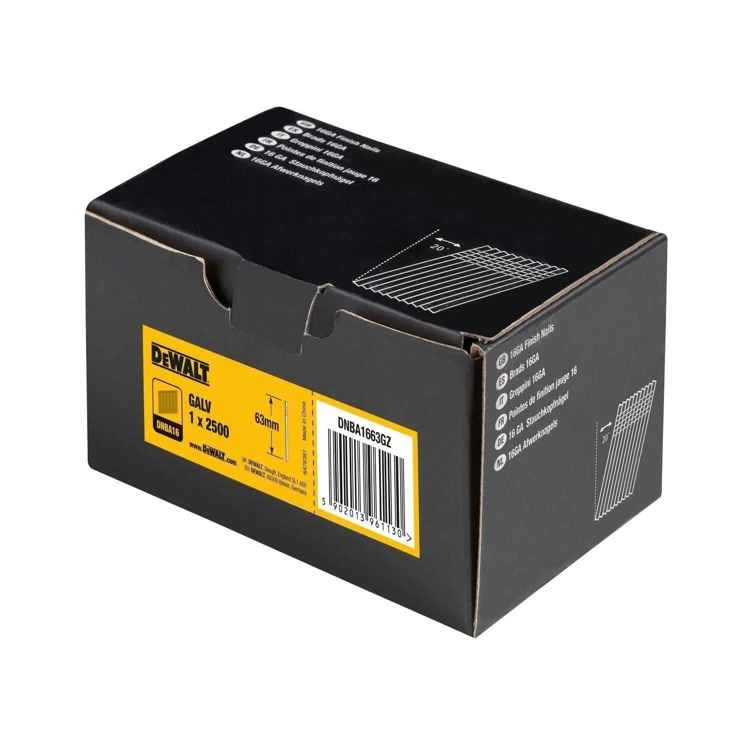 DeWALT DNBA1663GZ Spijkers 1.6x63mm gegalvaniseerd VE=2500
