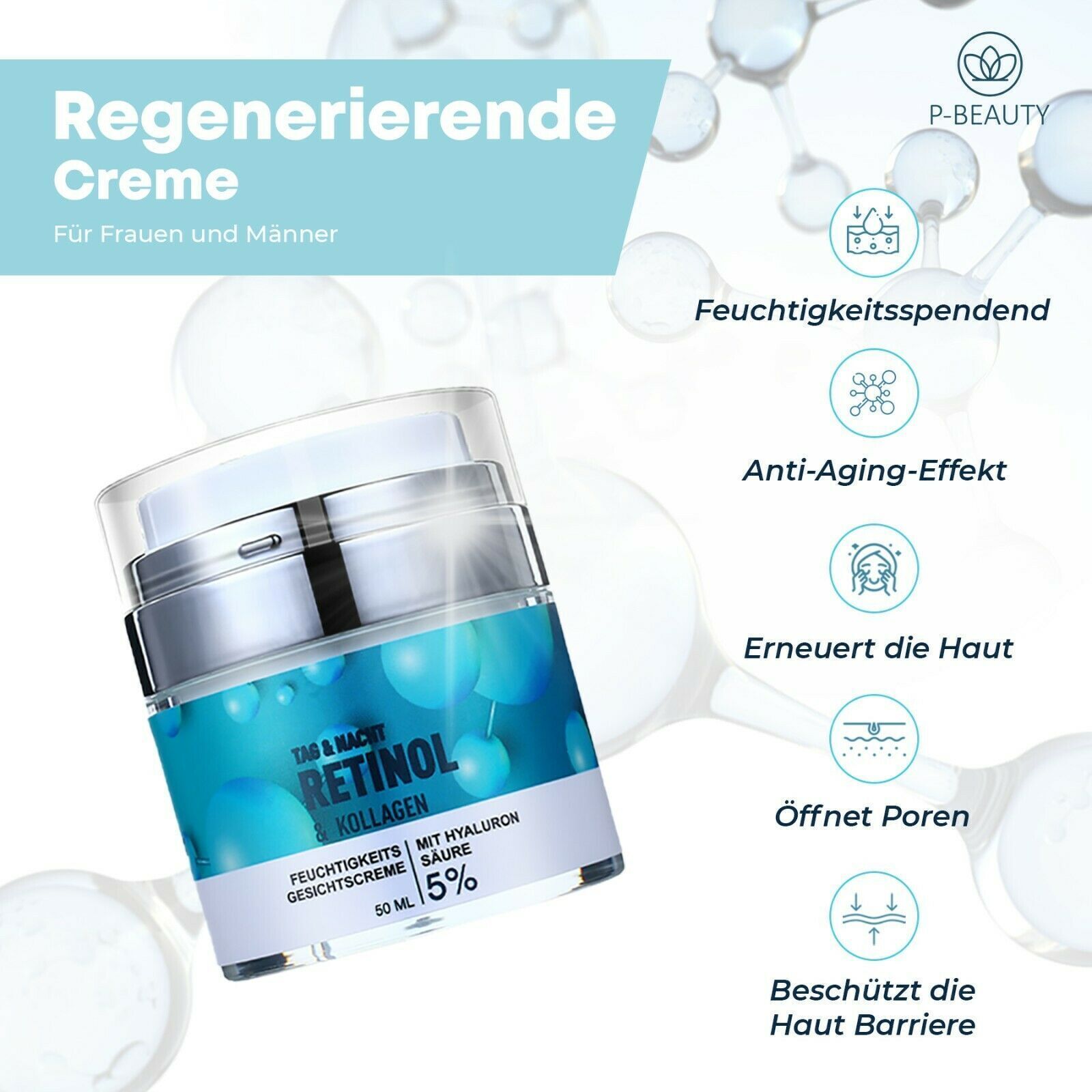 P-Beauty Anti-Aging Retinol Creme mit Hyaluronsäure