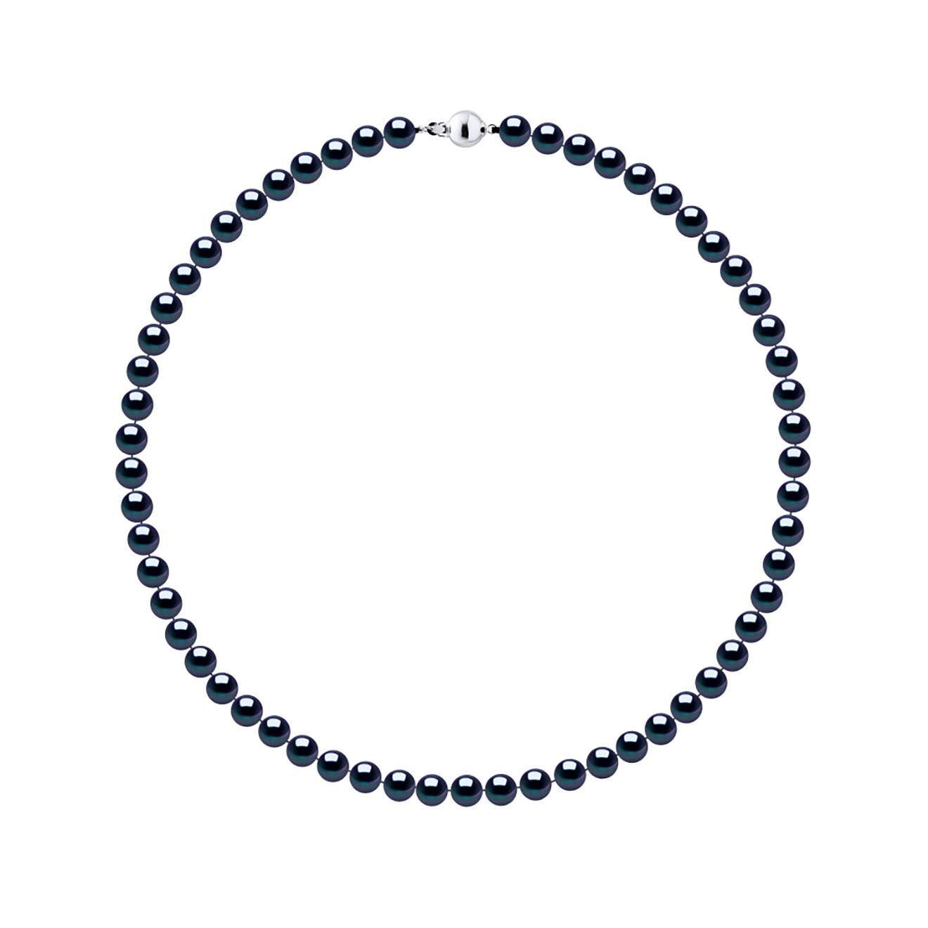 Mitzuko Collier Rang Argent Rhodié & Perles d'Eau Douce rondes noires