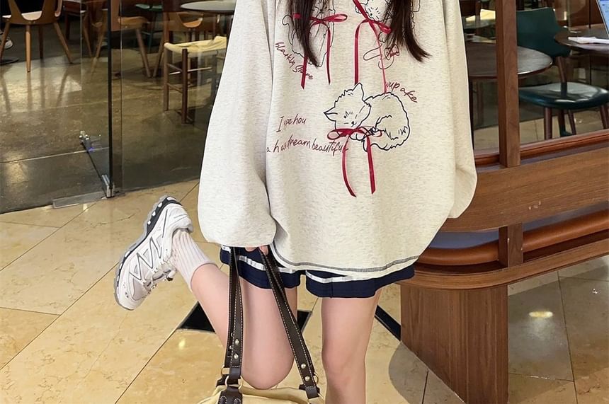 satierra - Sweatshirt met ronde hals en kattenprint