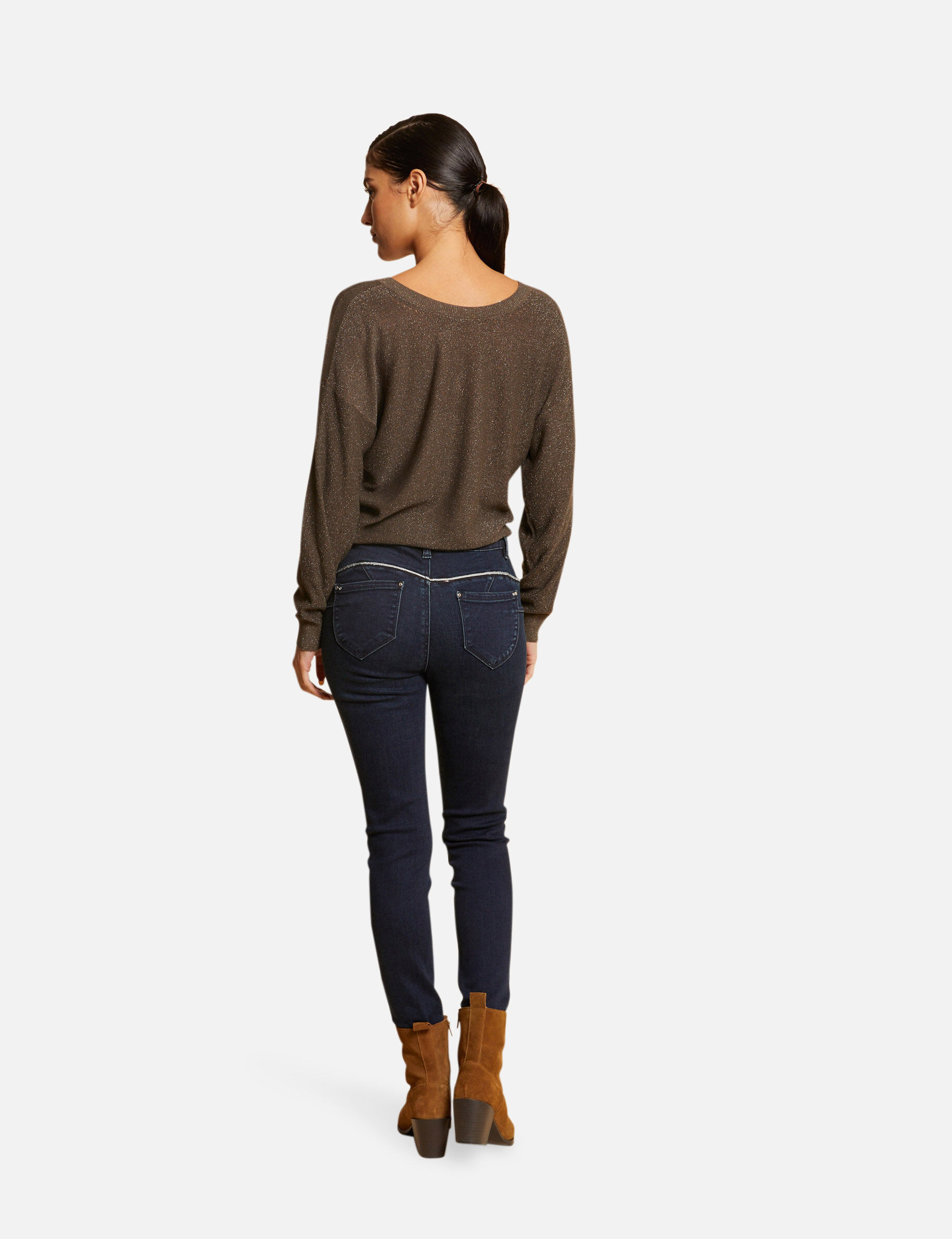 Pull manches longues à col rond vert kaki femme - vert_kaki