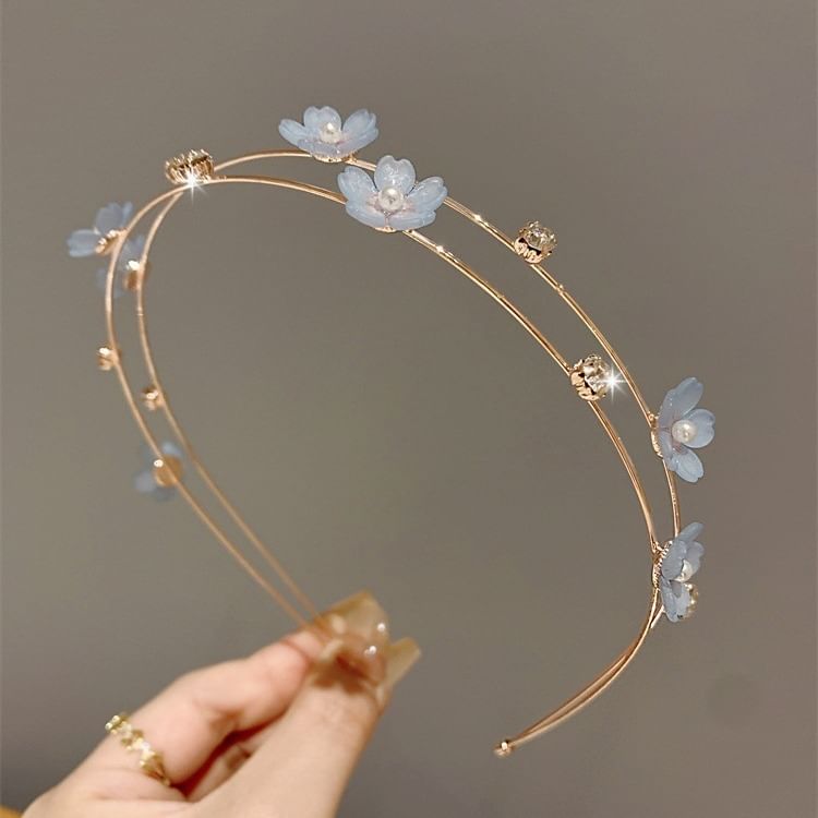 Kayochs - Bloemen imitatie parel gelaagde legering hoofdband