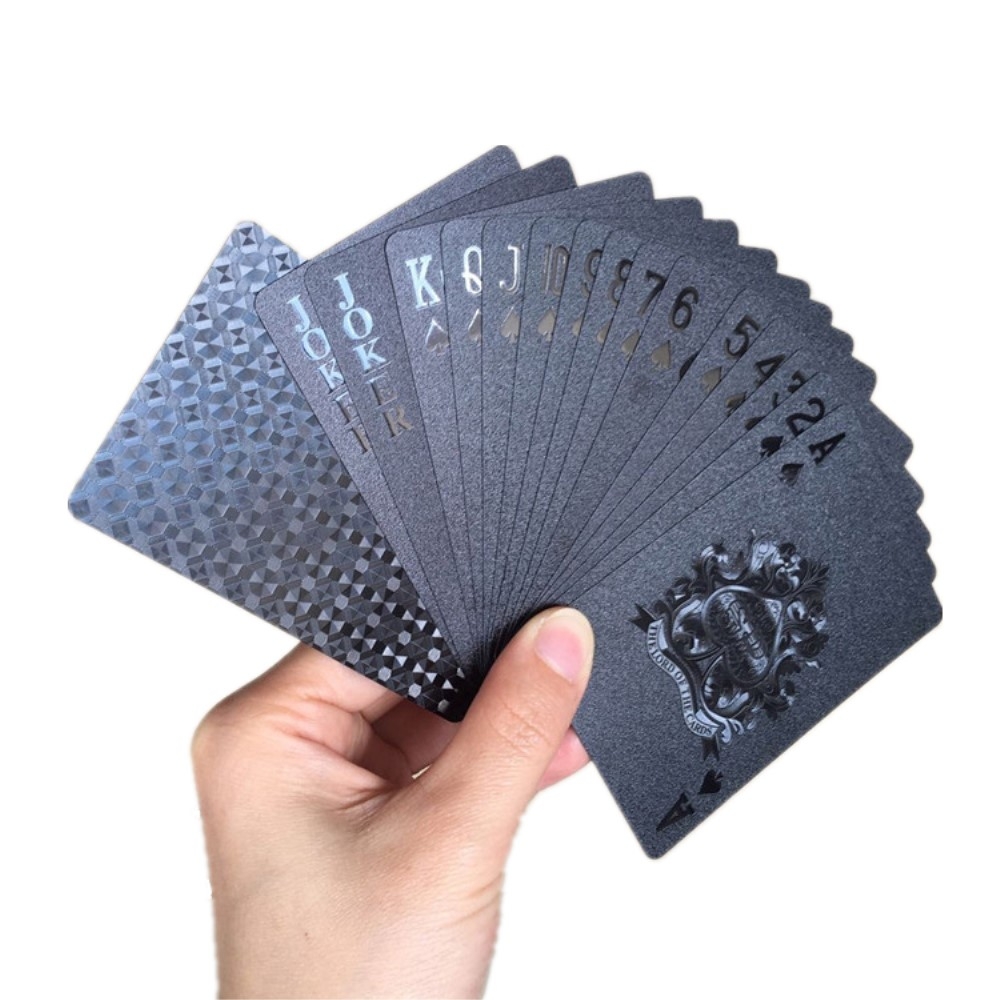 (54er Set) Poker Karten Deck Wasserfestes Jasskarten Spiel - Schwarz