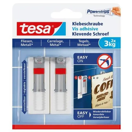 tesa Verstellbare Klebeschraube für Fliesen und Metall (3kg)