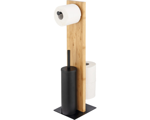 Wenko Lesina 3-in-1 vrijstaande toiletborstelset, bamboe/zwart, 25376100