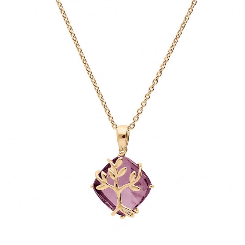 Collier femme arbre de vie et oxyde violet - Plaqué or