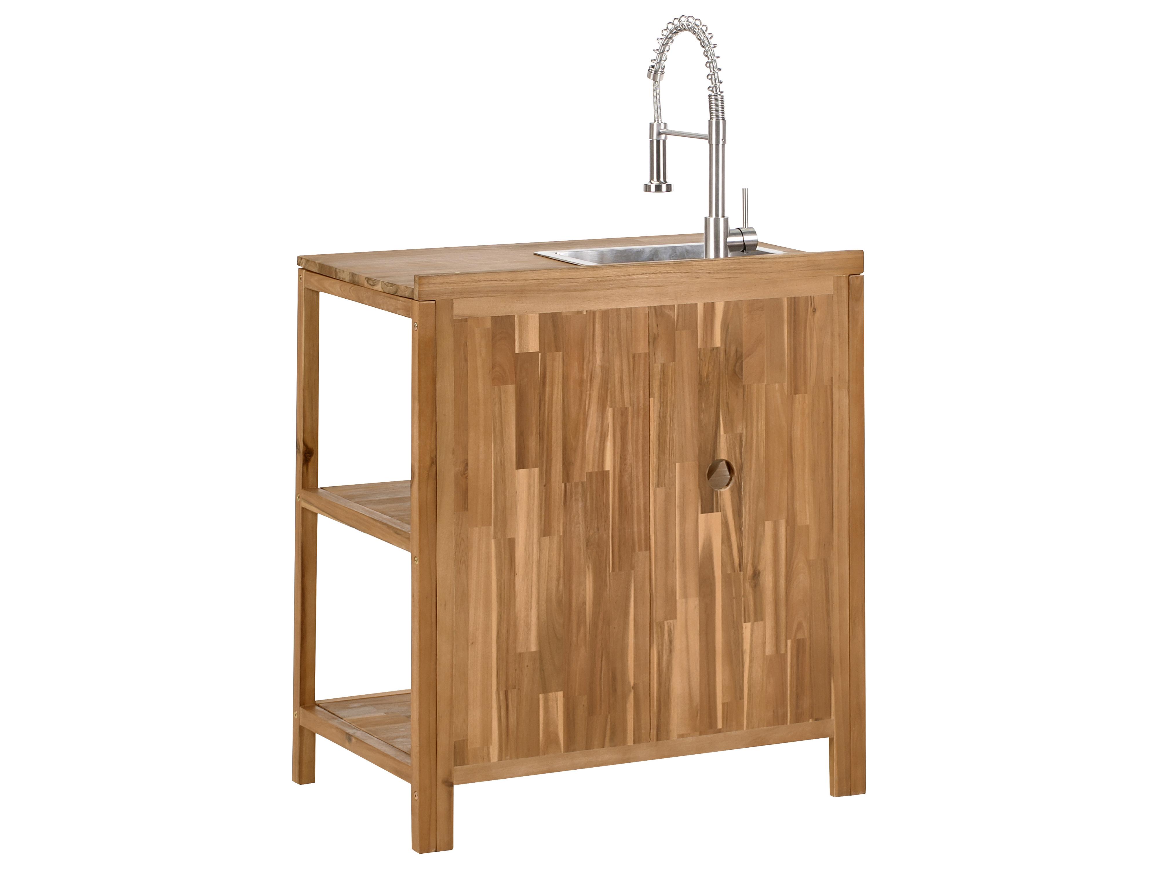 Tuin kookeiland met spoelbak VENOSA Acaciahout Bruin/zilver