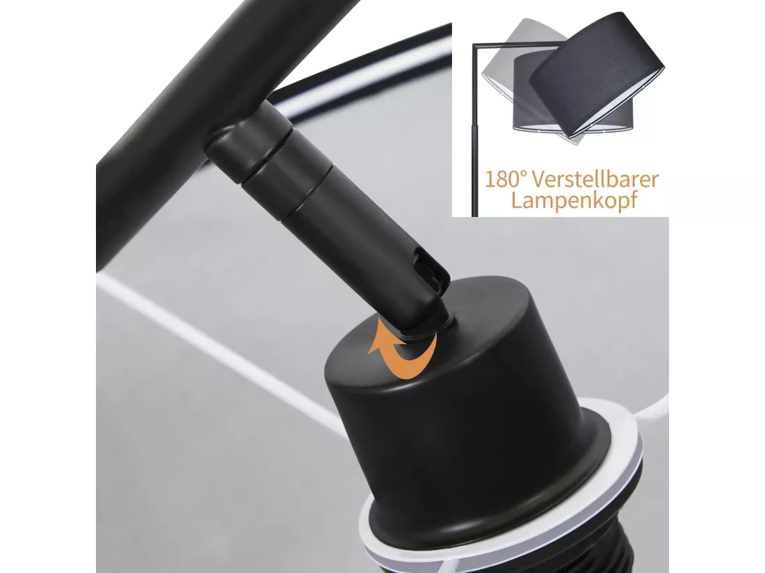 NETTLIFE Lampadaire salon noir : tissu design moderne douille E27 max 40W avec interrupteur au pied lampe de lit 166cm sans ampoule.