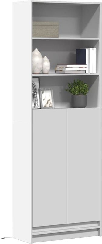 vidaXL Hoge Kast - Wit - Bewerkt Hout - Inclusief LED Verlichting