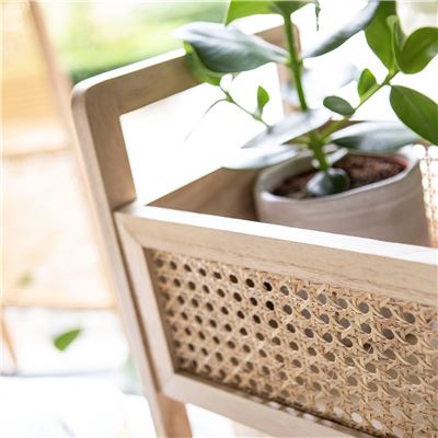Étagère 3 casiers en bois et rotin