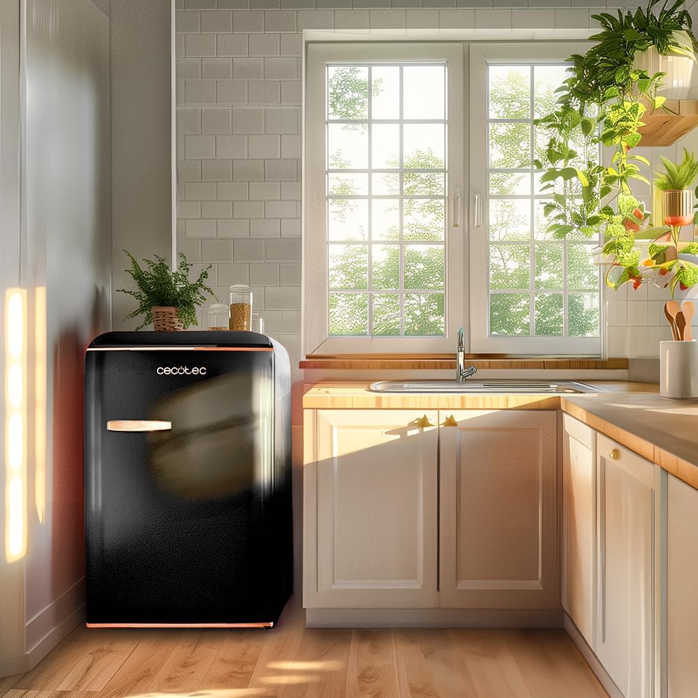 Cecotec Mini Frigo Bolero CoolMarket TT Origin 45 Rouge. Réfrigérateur de Table Rétro 45L, 55 cm de Haut, 44,7 cm de Large, Classe Énergétique E, Bac à Glaçons et Poignée Chromée, Rouge