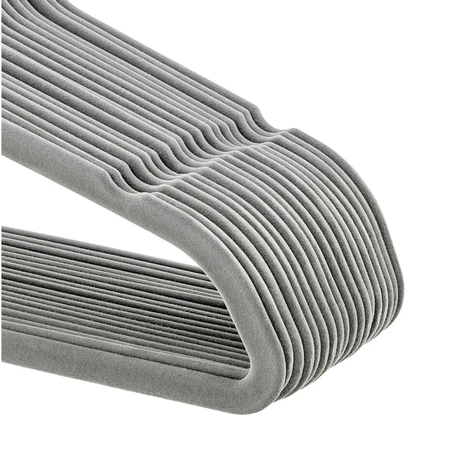 Set van 50 Anti-slip kleerhangers, dunne Kledinghangers met Fluweel Grijs