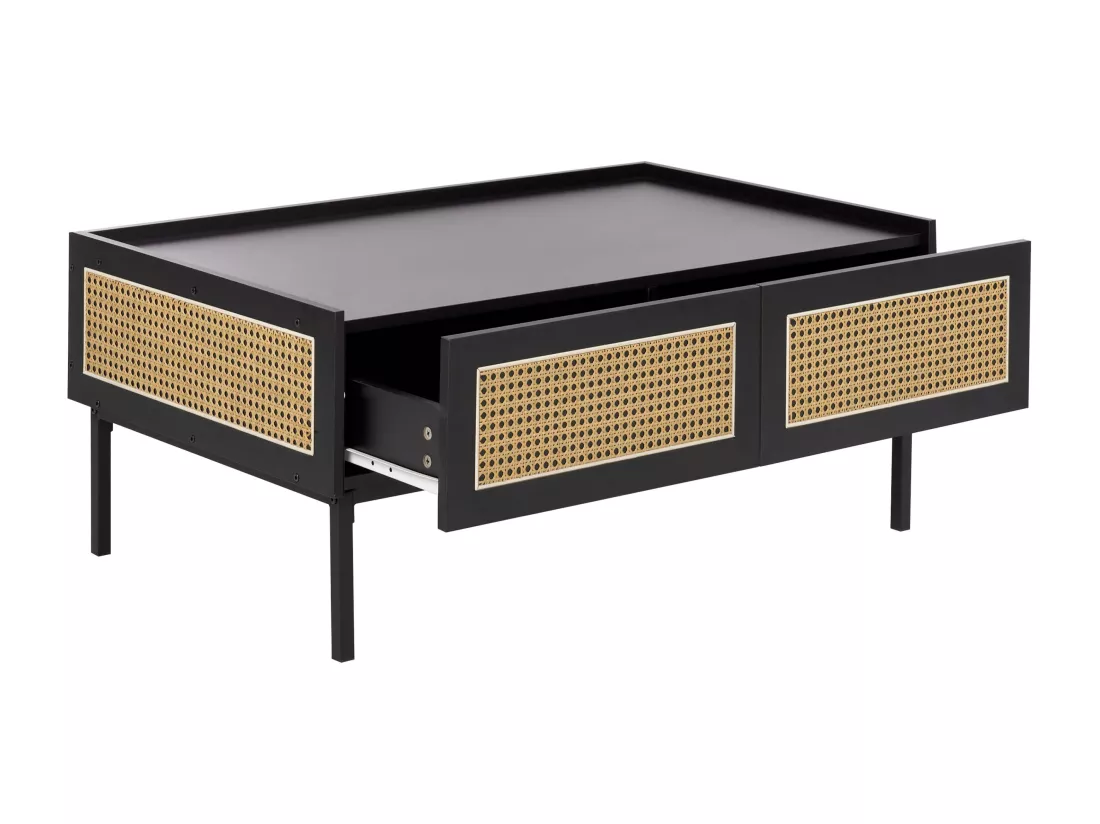 Table basse noir et rotin CULLEN