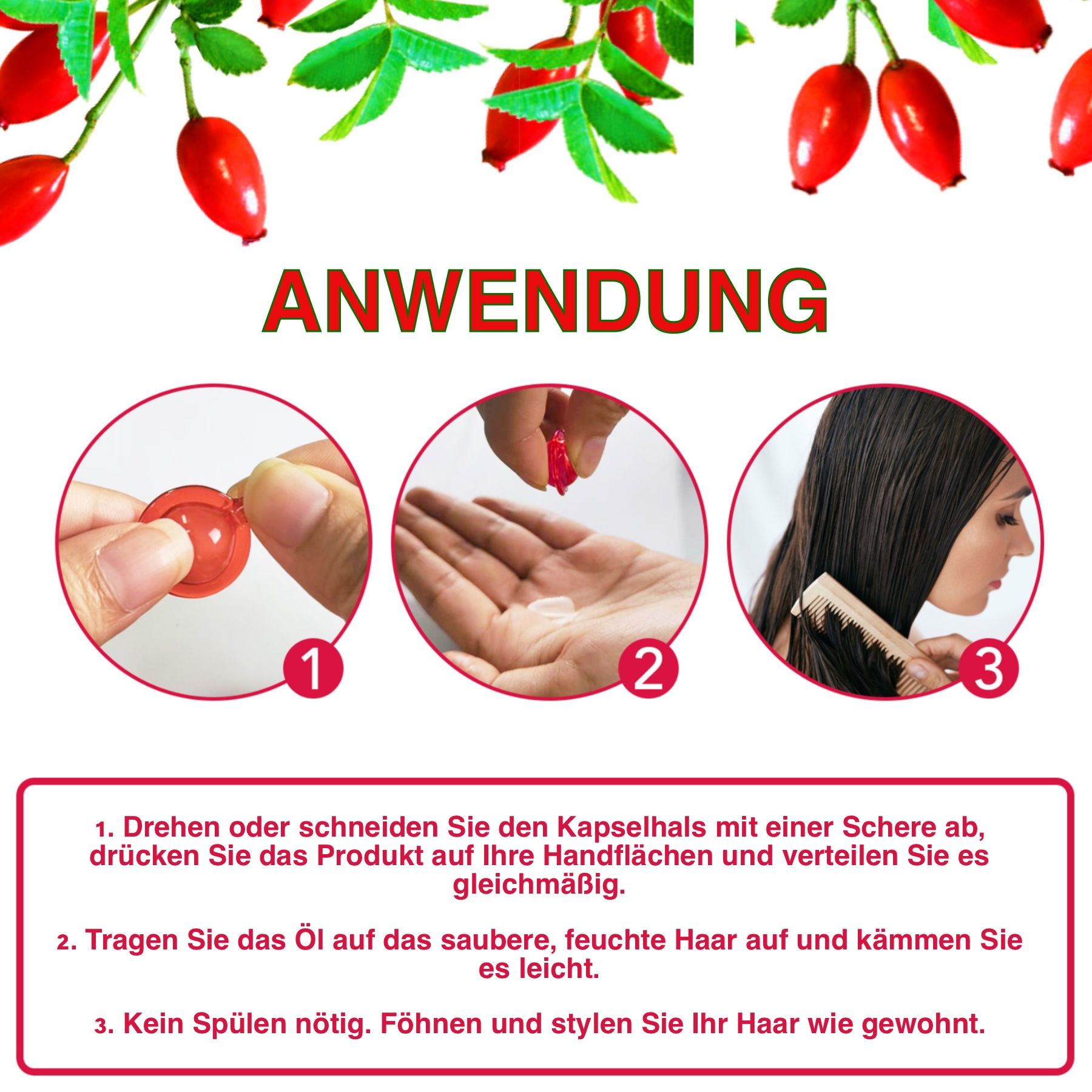 ALIVER Haaröl Hagebuttenöl für Haarwachstum in Kapseln
