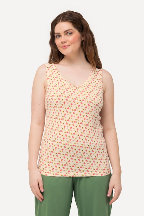 Tanktops, 2er-Pack, Blüten/einfarbig, V-Ausschnitt, ärmellos