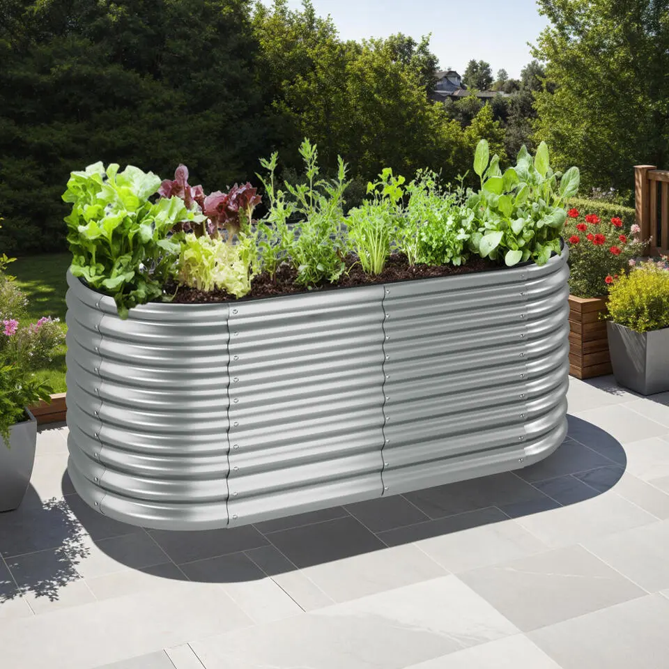 tectake Hoge plantenbak Flormma, 1257l, verzinkt, 200x100x80cm, Zilver