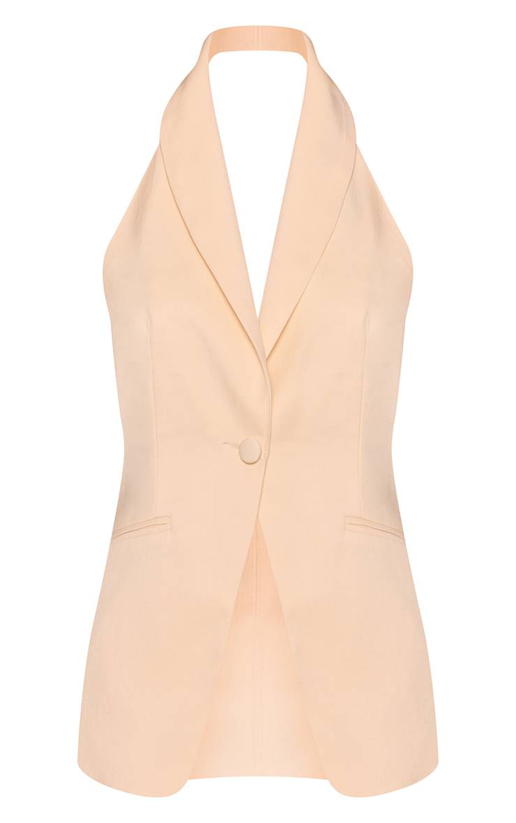 Crème Ensemble Gilet Ouvert À Col Coordonné