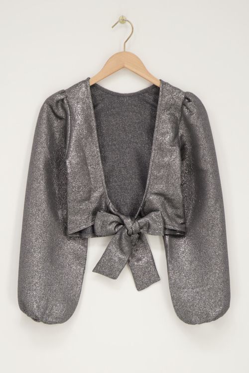 Zilverkleurige lurex top met strik