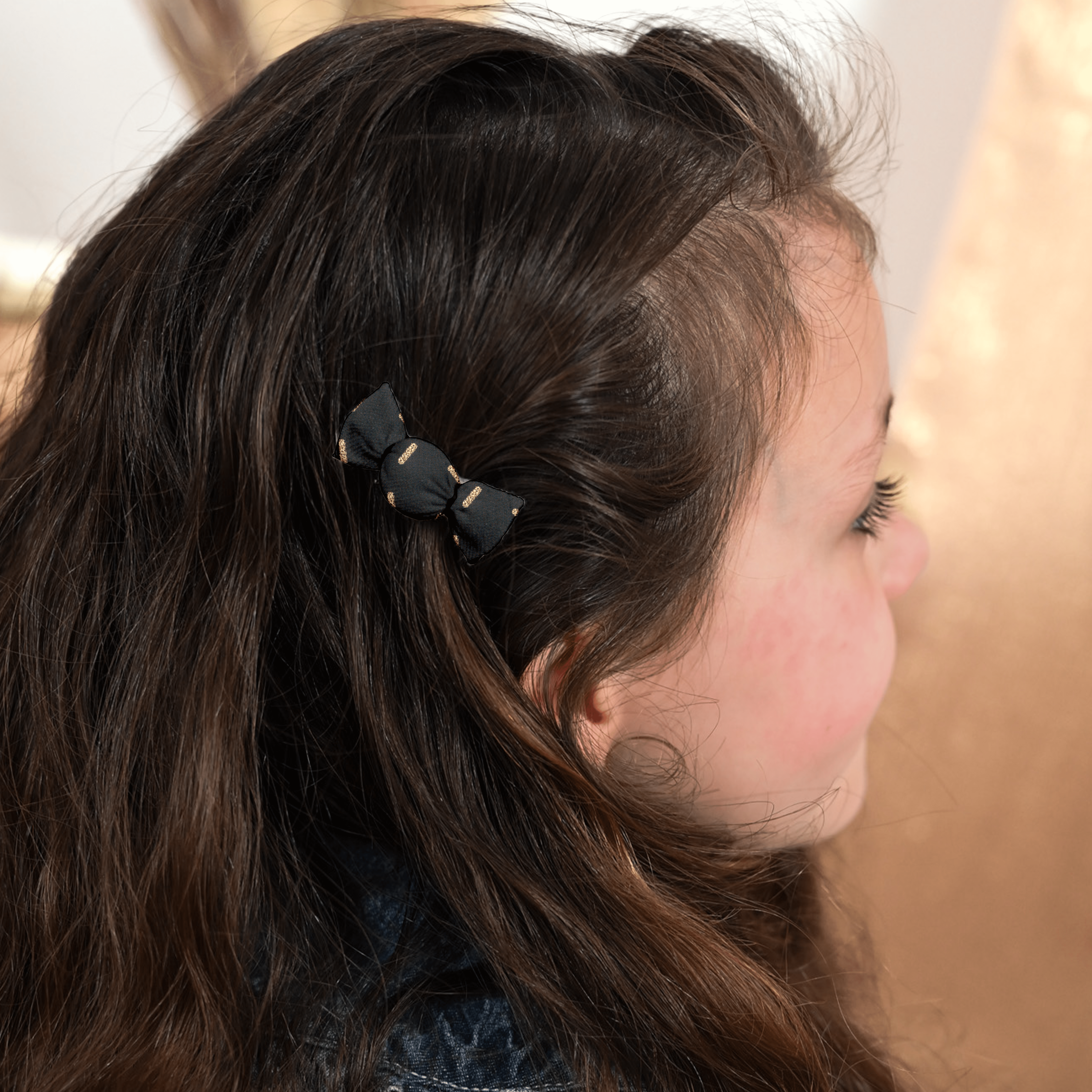 Petite Barrette Mini Bonbon Paille Dorée Noir