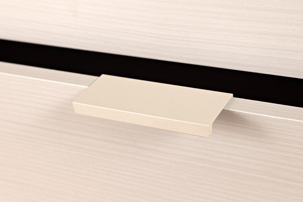 Modernes Bücherregal SLIM LINE 115cm champagner beige Metall mit Schubladen