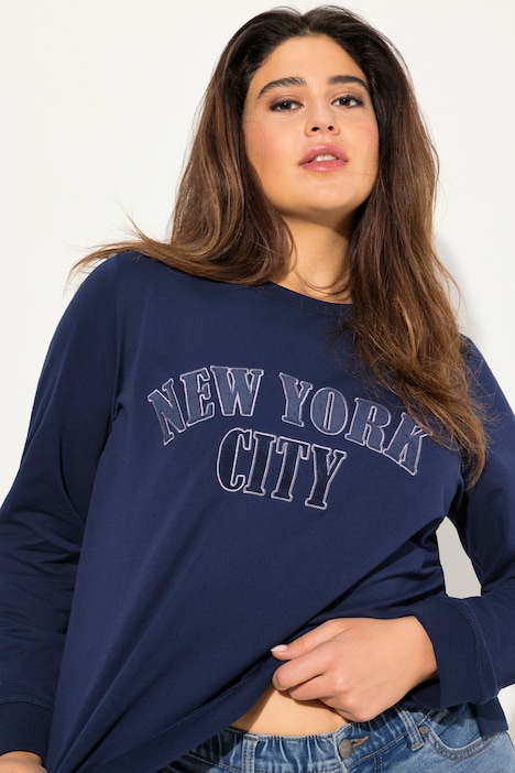 Sweat-Pullover, Stickerei, V-Ausschnitt, Langarm