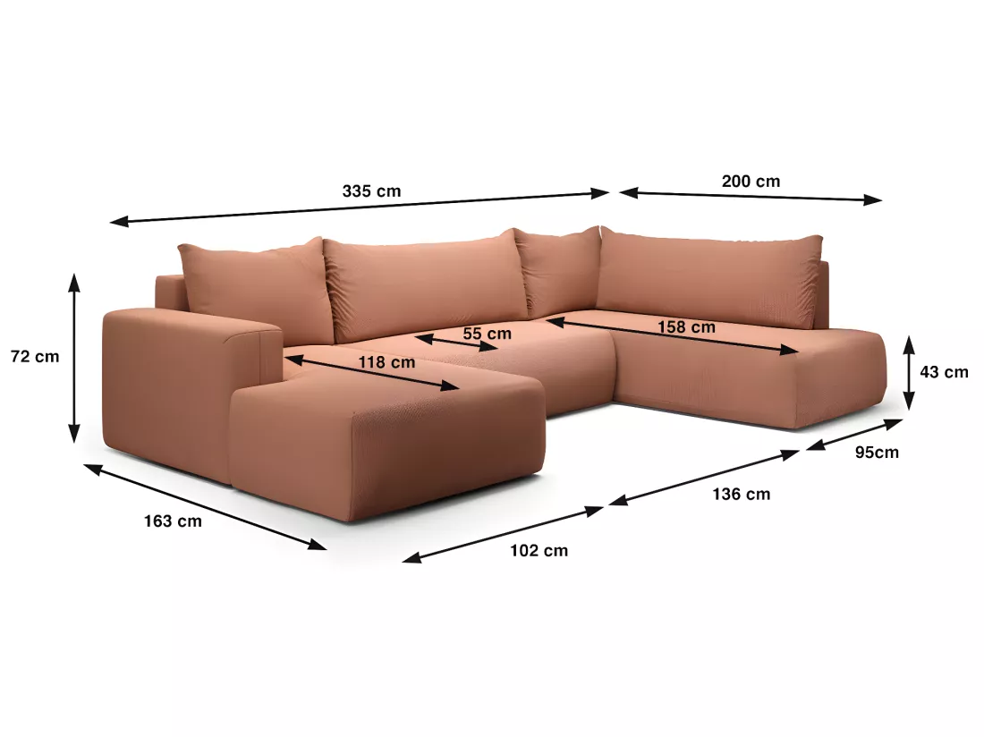 Canapé U 5 places convertible coffre Bliss Cuivre