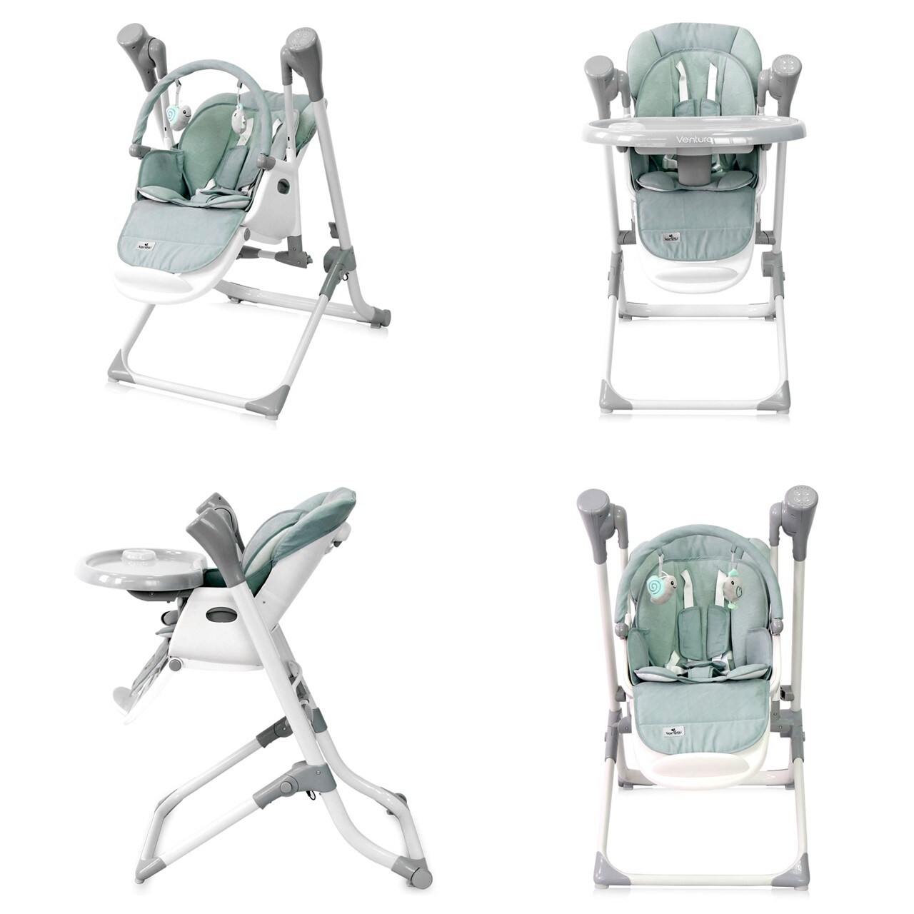Lorelli Kinderhochstuhl, Babywippe Ventura 2 in 1 ab Geburt, Musik, verstellbar grün