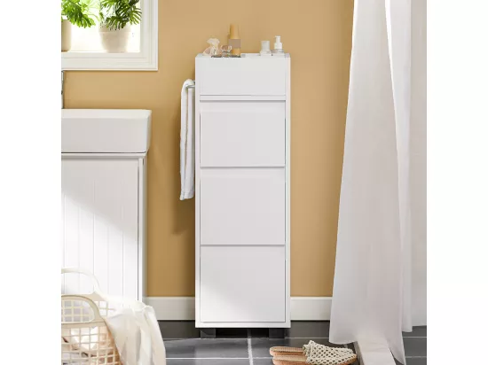 Meuble Demi-Colonne Meuble Bas de Salle de Bain avec 3 Tiroirs, 4 Compartiments, BZR29-W