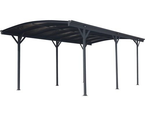 Enkele carport WESTMANN ronde boog 6 mm dubbelwandige polycarbonaatplaten 15 m² incl. regengoot 300 x 505 cm antraciet