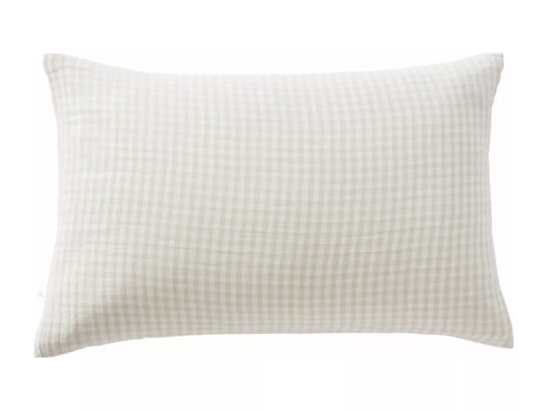 Taie d'oreiller gaze de coton imprimé vichy 50x70 Naturel