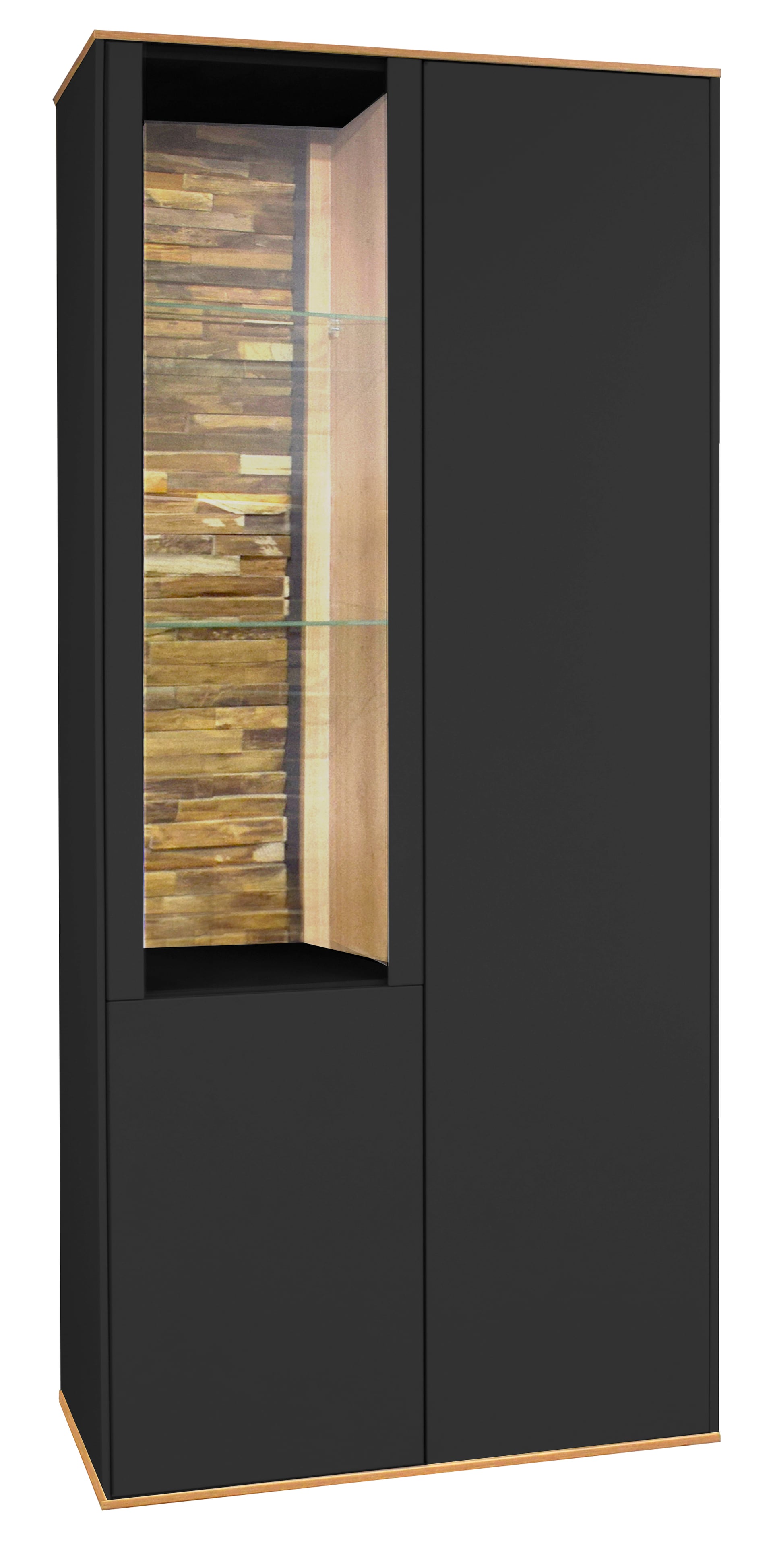 Vitrinenschrank COMO 81 x 180 cm Anthrazit matt Lack/Asteiche-Dekor