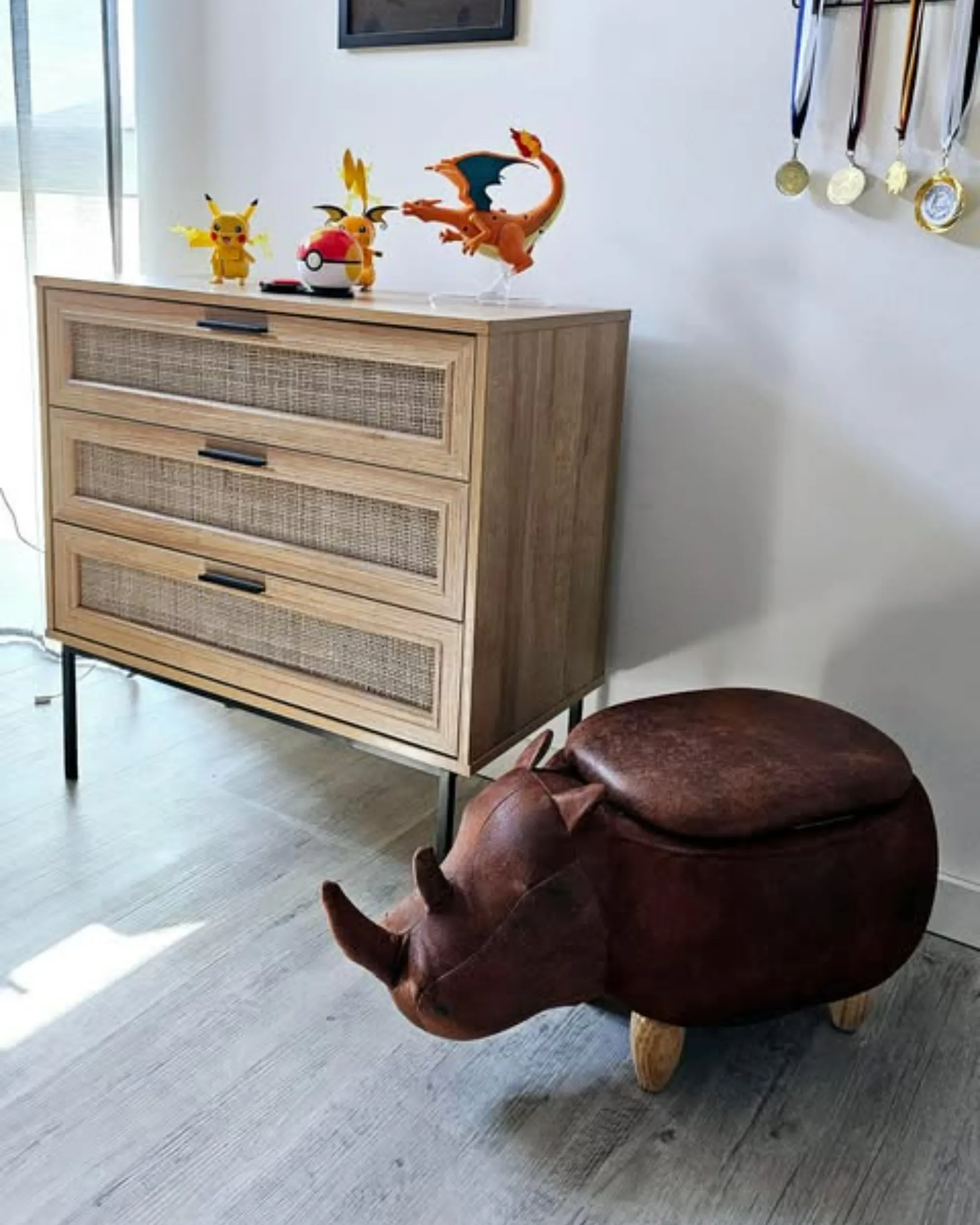 Dierenpoef met opbergruimte RHINO Kunstleer Lichtbruin Neushoorn