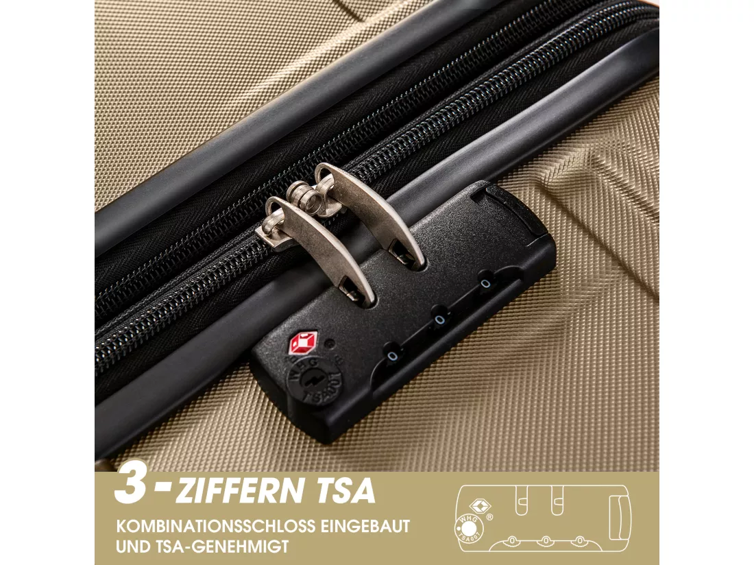 Bagage à main à coque rigide, valise avec serrure TSA et roue universelle, extensible, poignée latérale, ensemble 3 pièces