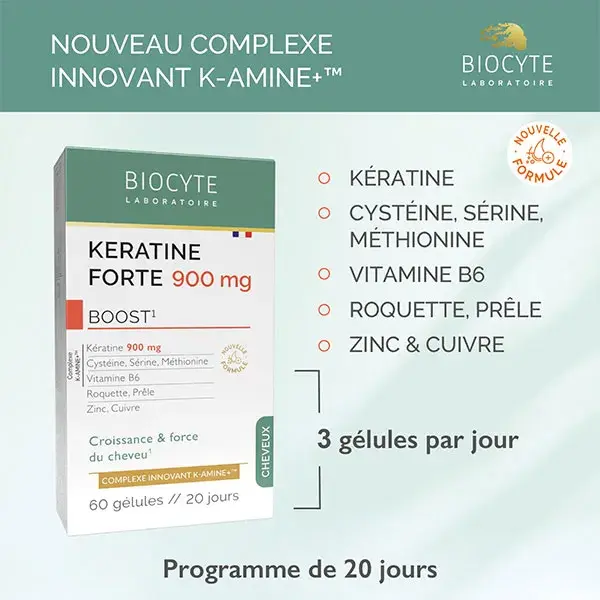 Biocyte Keratin Forte 900mg - Estimulante para o Crescimento e Fortalecimento Capilar - 60 cápsulas