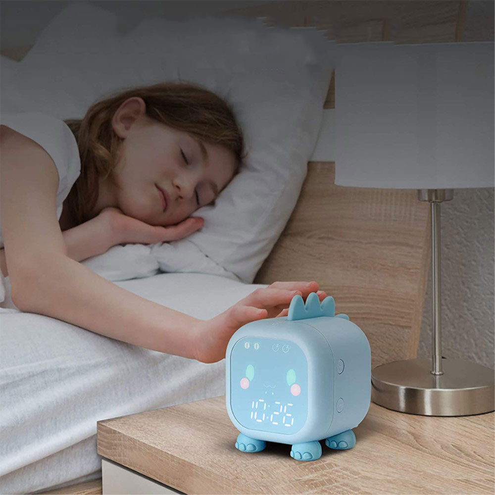 LED Kinder Wecker Tischuhr Dinosaurier mit Sonnenaufgang / Sonnenuntergang   Nachtlicht - Grün