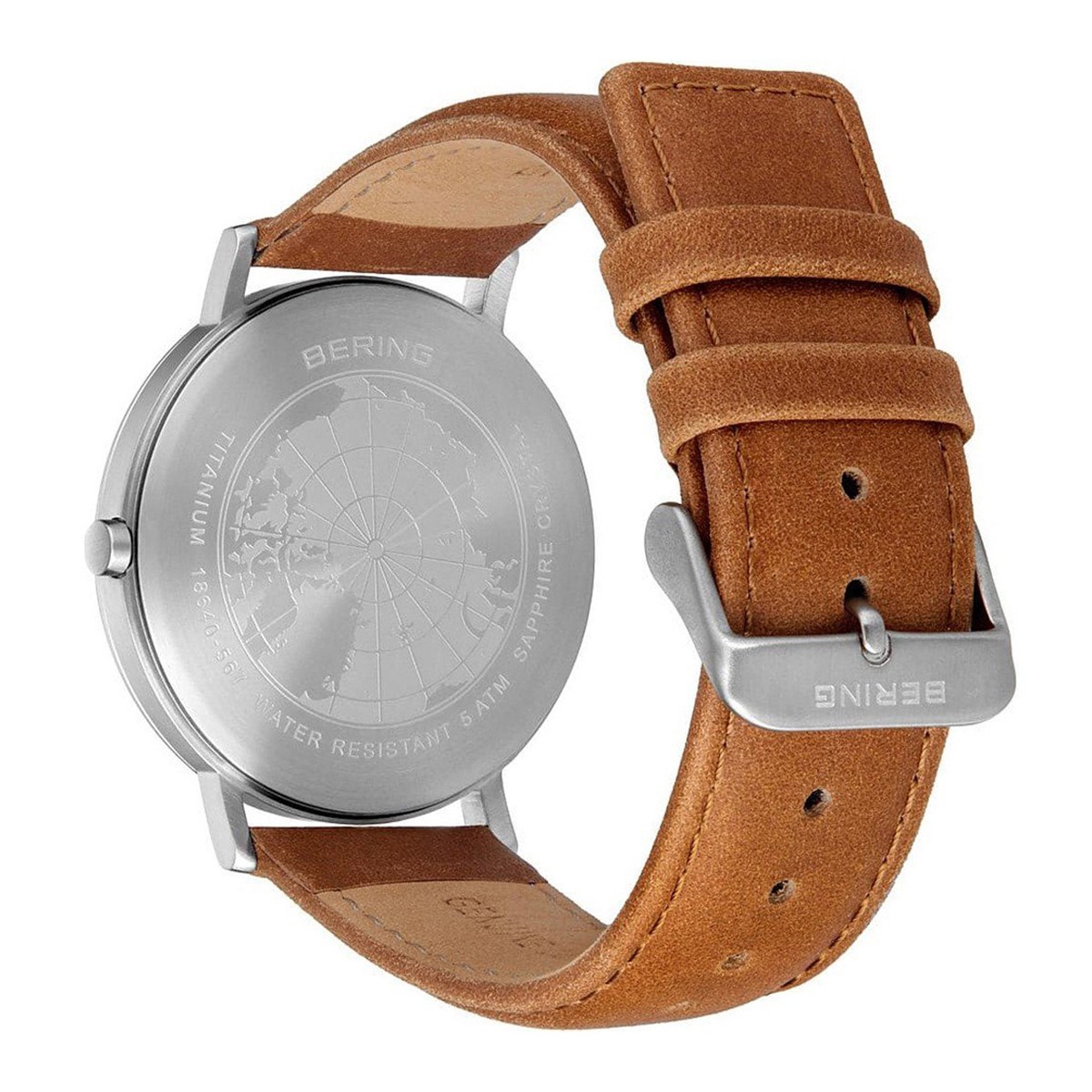 Montre Bering titane cadran vert cuir marroncollection Titanium