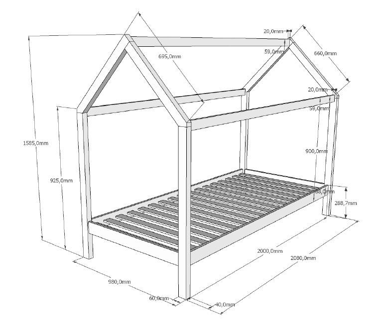 Hausbett DALLAS 2 - weiß - Kiefer massiv - inklusive Bettschublade