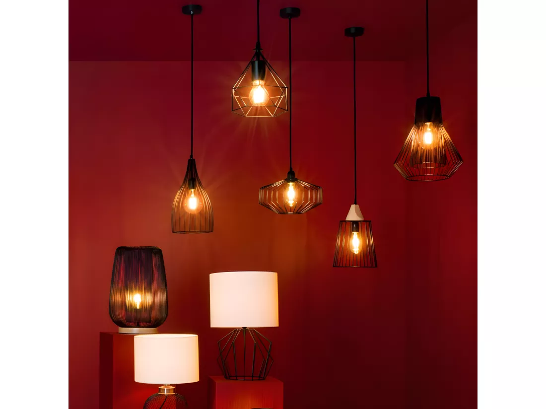 Luminaire Suspension en métal filaire Noir D 19 cm