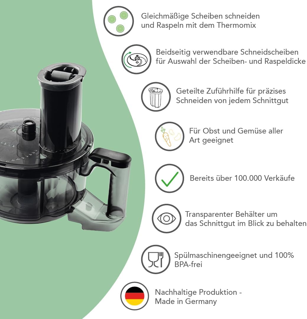 Wundermix - WunderSlicer® V2 Gemüseschneider für Thermomix TM6, TM5 • Gemüse & Obst schneiden & raspeln im Thermomix • Innovative Küchenhilfe • Made in Germany