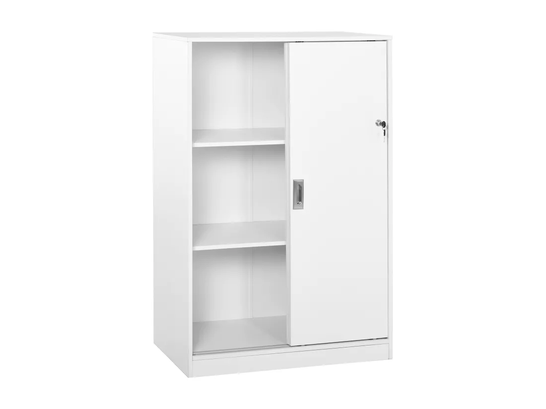 Armoire de bureau 2 portes coulissantes verrouillables dim. 80L x 40l x 120H cm 2 étagères panneaux particules blanc
