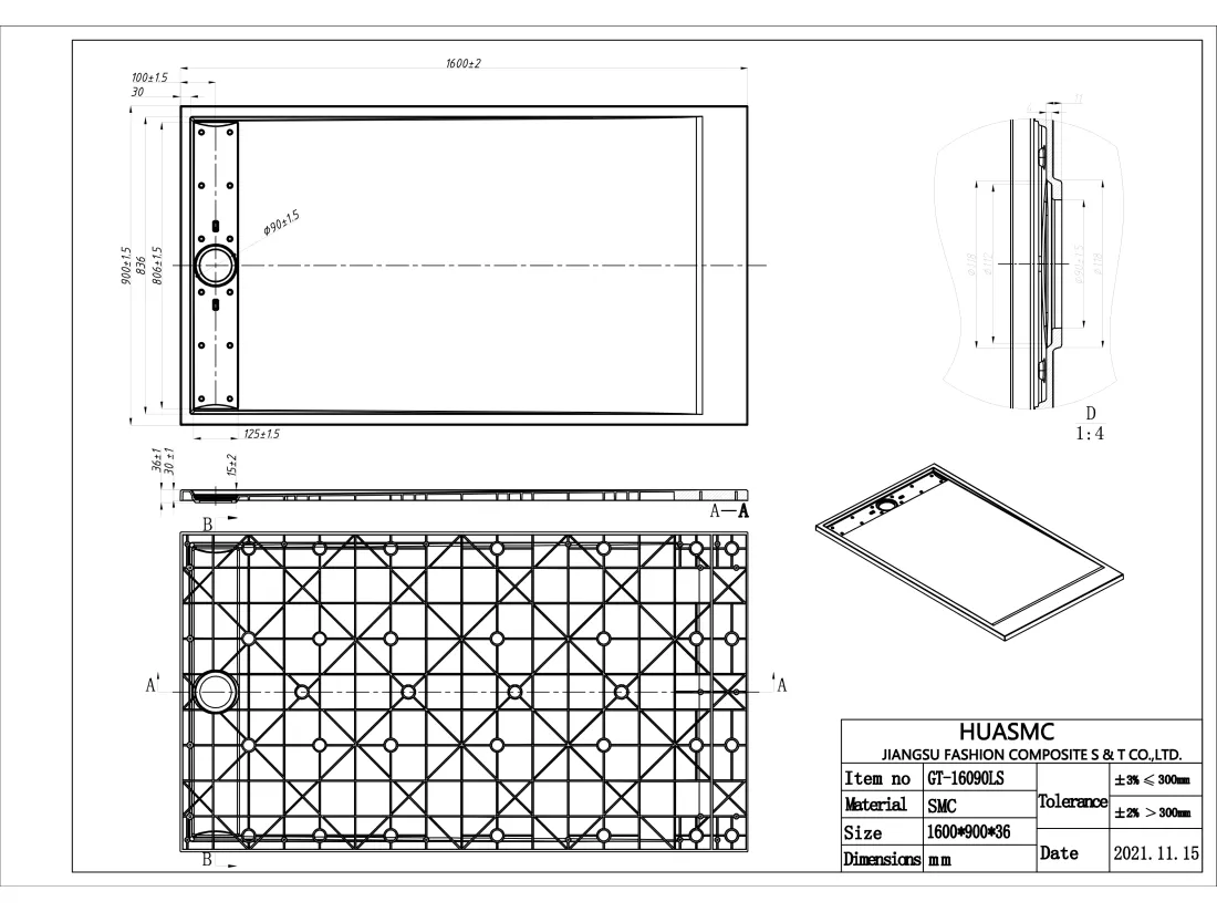 Receveur extra-plat à poser ou à encastrer découpable en résine SMC - Noir - 160 x 90 cm - LYROSA