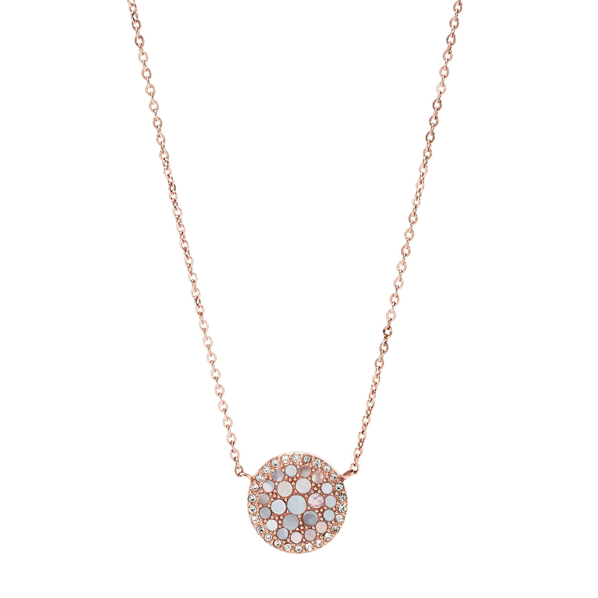 Collier FOSSIL acier inoxydable rosé nacres et zirconias 41 cm