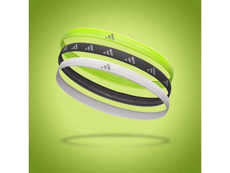 adidas Hairbands Lucid Lemon, Schwarz, Silber Packung mit 3 Haarbändern