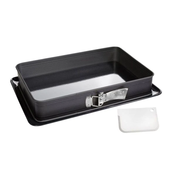 Moule à charnière rectangulaire en acier émaillé 42 x 29 cm et sa spat
