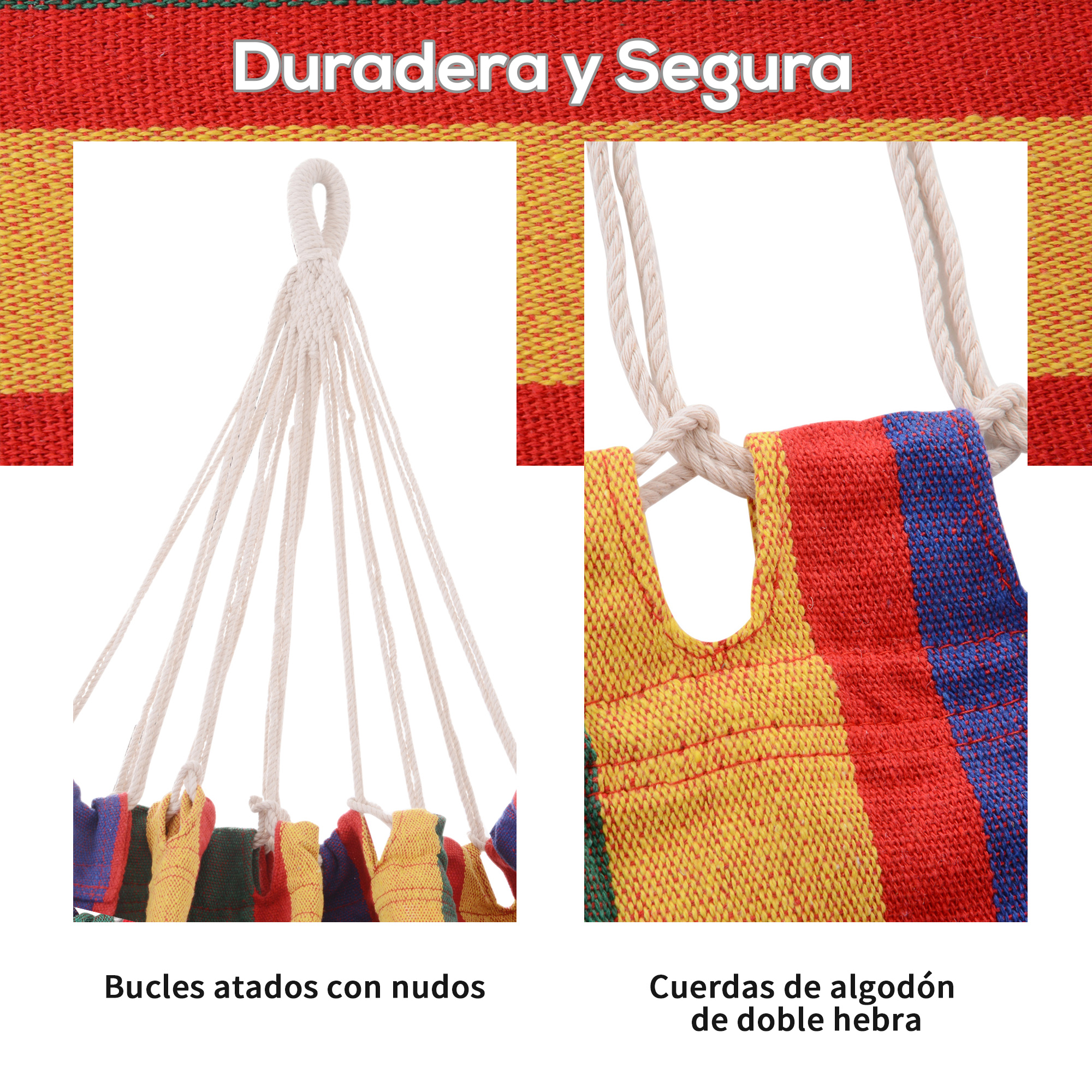 Rede de algodão Outsunny para jardim, 200x100 cm, rede suspensa portátil, carga máxima de 120 kg, ideal para camping, piscina e camping, com listras multicoloridas.